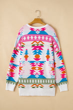 Load image into Gallery viewer, White Oversize Aztec Print High Low V Neck Sweater