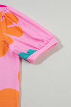 Load image into Gallery viewer, Pink Flower Print Bubble Sleeve Tee
