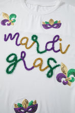 Load image into Gallery viewer, White Mardi Gras Tinsel Sequin Graphic T Shirt