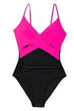 Cargar imagen en el visor de la galería, Rose Red Crossover Colorblock Cutout One Piece Swimsuit