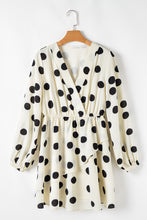 Load image into Gallery viewer, Beige Polka Dot Printed Surplice V Neck Puff Sleeve Mini Dress