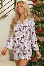 Cargar imagen en el visor de la galería, White Christmas Deer Printed Shirt and Shorts Lounge Set