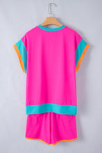 Cargar imagen en el visor de la galería, Rose Red Contrast Trim Cap Sleeve Tee Shorts Set