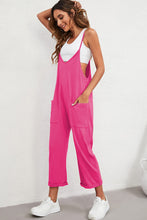 Load image into Gallery viewer, Rose Red Black Pocketed Adjustable Spaghetti Strap Straight Leg Jumpsuit