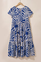 Load image into Gallery viewer, Sky Blue Boho Printed Short Sleeve Flare Tiered Dress