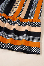 Load image into Gallery viewer, Black Striped Polka Dot Print Ruffled Hem V Neck Mini Dress