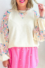 Load image into Gallery viewer, Apricot Plus Size Floral Patchwork Ribbed Puff Sleeve Top