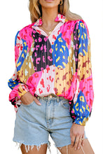 Load image into Gallery viewer, Pink Leopard Patchwork Print Pleated Blouse
