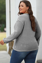Load image into Gallery viewer, Black Stripe Round Neck Drop Shoulder Long Sleeve Top