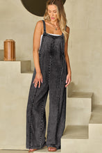 Load image into Gallery viewer, Dark Grey Light Wash Frayed Exposed Seam Wide Leg Denim Overall