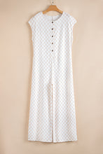 Load image into Gallery viewer, Apricot Checkered Print Buttoned Crew Neck Wide Leg Jumpsuit