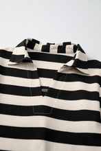 Load image into Gallery viewer, Black Stripe Collared V Neck Long Sleeve Loose Casual Dress