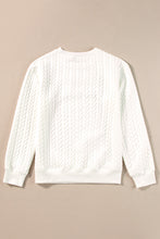 Cargar imagen en el visor de la galería, White LOVE Chenille Embroidered Cable Knit Pullover Sweatshirt