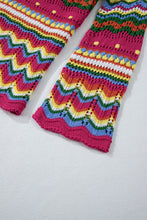 Load image into Gallery viewer, Rose Red Colorblock Striped Hollowed Knit Loose Sleeve Sweater