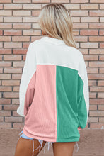 Cargar imagen en el visor de la galería, Pink Colorblock Ribbed Collared Oversized Sweatshirt