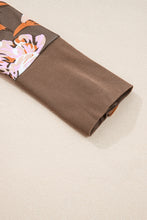 Load image into Gallery viewer, Brown Floral Print Waffle Textured Long Sleeve Top