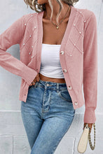 Load image into Gallery viewer, Sepia Rose Textured Knit Pearl Beaded Button Up Cardigan