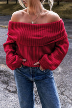 Load image into Gallery viewer, Racing Red Off-the-shoulder Knit Sweater