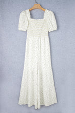 Load image into Gallery viewer, White Boho Floral Smocked Wide Leg Short Puff Sleeve Jumpsuit