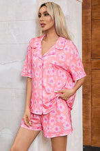 Load image into Gallery viewer, Pink Flower Print Short Sleeve Shirt Pajamas Set