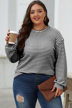 Load image into Gallery viewer, Black Stripe Round Neck Drop Shoulder Long Sleeve Top