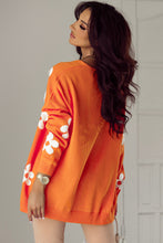 Cargar imagen en el visor de la galería, Orange Floral Print Knitted Open Front Loose Cardigan
