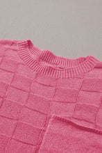 Cargar imagen en el visor de la galería, Bright Pink Lattice Textured Knit Short Sleeve Top
