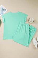 Cargar imagen en el visor de la galería, Mint Green Solid V-Neck Tee and Drawstring Plus Size Pants Set