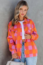Load image into Gallery viewer, Orange Plaid Chest Pockets Button-up Turn Down Collar Jacket