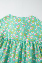 Load image into Gallery viewer, Green Abstract Printed Lace-up Lantern Sleeve Babydoll Blouse