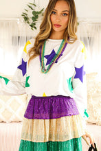 Cargar imagen en el visor de la galería, White Mardi Gras Star Printed Long Sleeve Top