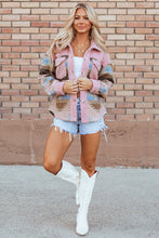 Load image into Gallery viewer, Pink Western Aztec Print Sherpa Splicing Buttoned Flap Pocket Coat