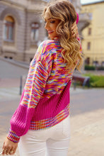 Load image into Gallery viewer, Bright Pink Rainbow Confetti Drop Shoulder Sweater