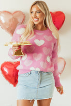 Load image into Gallery viewer, Pink Pearled Heart Print Valentines Crew Neck Sweater