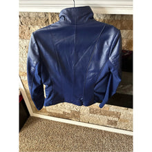 Load image into Gallery viewer, BNWT Iman 100% Genuine Leather Women's Blue Leather Asymmetric Zip Jacket Luxury