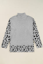 Load image into Gallery viewer, Gray Leopard High Neck Side Slit Oversized Sweater