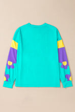 Cargar imagen en el visor de la galería, Sky Blue Floral Color Block Long Sleeve Loose Top