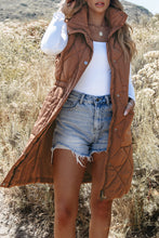 Load image into Gallery viewer, Coffee Longline Quilted Stand Collar Puffer Vest