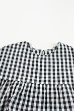 Load image into Gallery viewer, Black Checkered Puff Sleeve Tiered Loose Babydoll Blouse