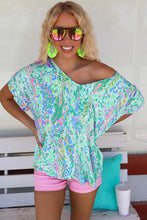 Load image into Gallery viewer, Green Loose Painted Floral Tee