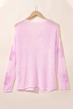Load image into Gallery viewer, Light Pink Big Flower Hollowed Knit Drop Shoulder Sweater