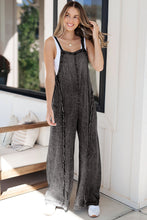 Load image into Gallery viewer, Dark Grey Light Wash Frayed Exposed Seam Wide Leg Denim Overall