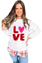 Cargar imagen en el visor de la galería, White LOVE Chenille Embroidered Cable Knit Pullover Sweatshirt