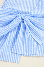 Load image into Gallery viewer, Sky Blue Stripe V Neck Bowknot Crop Tank and Shorts Set
