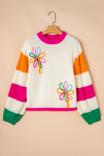 Load image into Gallery viewer, Beige Colorblock Flower Print Cable Knit Loose Sweater