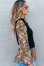 Load image into Gallery viewer, Black Floral Ruffle Sleeve Peplum Top