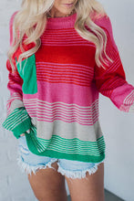 Load image into Gallery viewer, Rose Striped Knit Patch Pocket Drop Shoulder Sweater