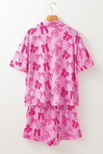 Load image into Gallery viewer, Pink Bow Print Half Sleeve Shirt and Shorts Pajamas Set
