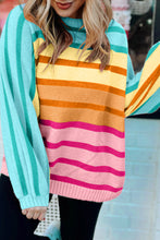 Load image into Gallery viewer, Yellow Stripe Gradient Striped Ribbed Edge Loose Sweater