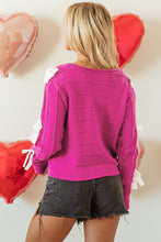 Load image into Gallery viewer, Hot Pink Bow Knot Cut Out Round Neck Loose Sweater